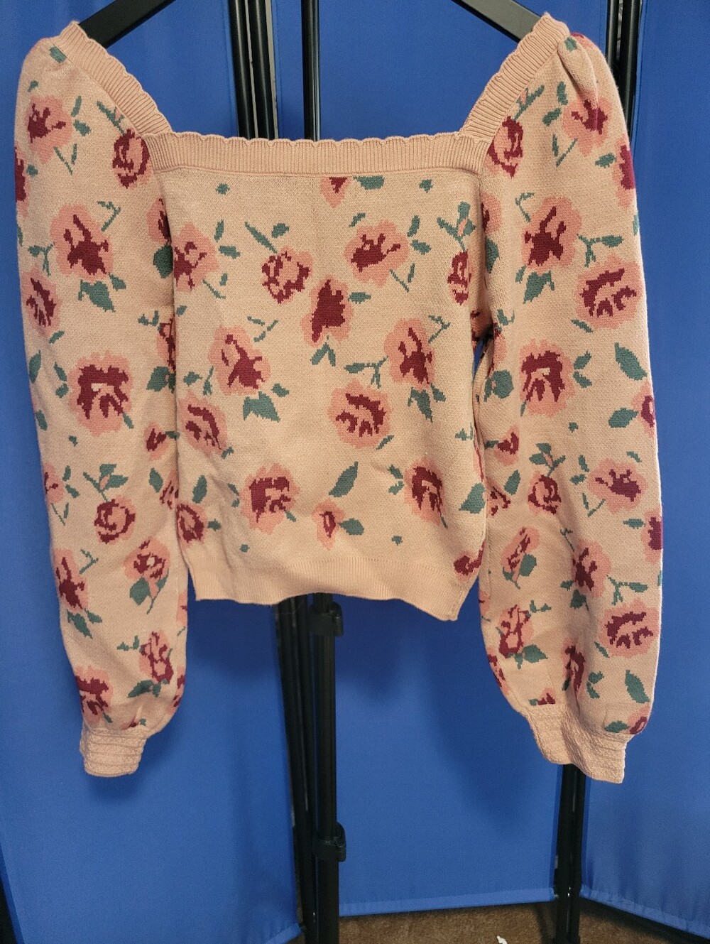 Pink Floral Square-Neck Crop Sweater - Picture 3 of 5